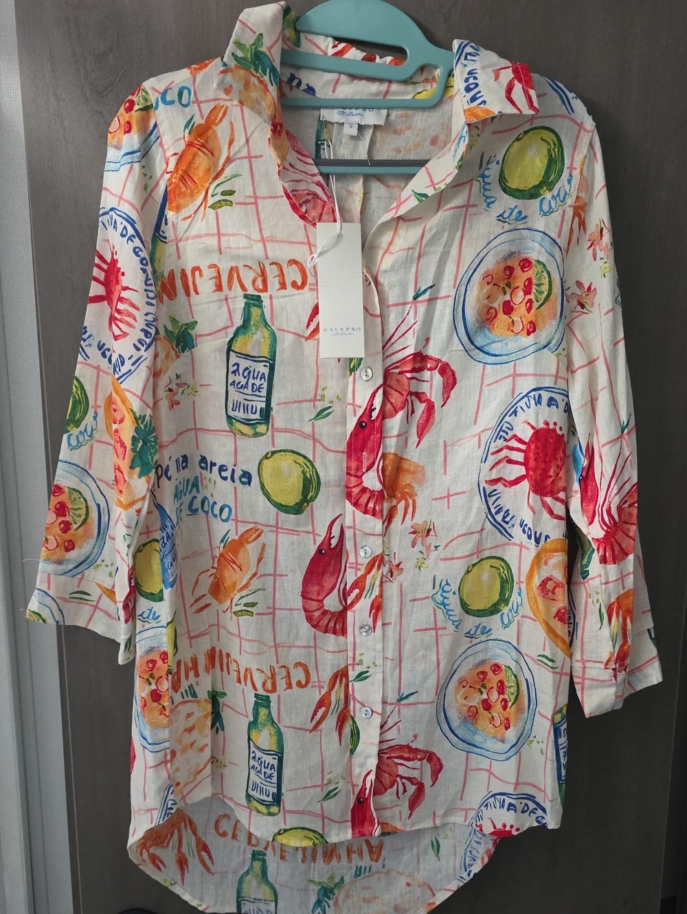 Calypso St. Barth White Tropical Print Button-Up Shirt